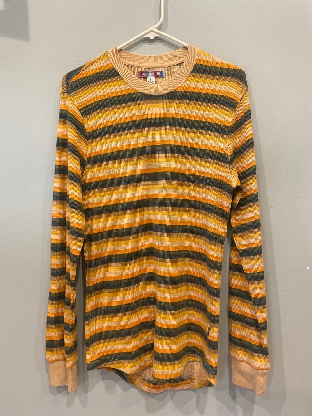 Striped Long Sleeve Thermal Top in Mustard & Olive urban outfitters
